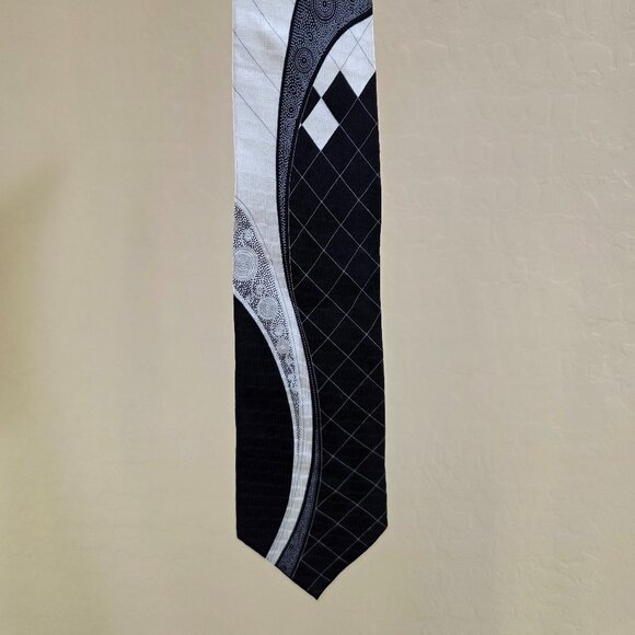 Enrico Capucci Black Gray Cream Retro e4" W 100% Silk Vintage Necktie Tie 58" - Picture 11 of 11
